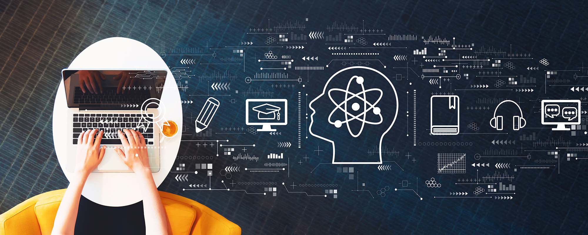 Online education concept with person using a laptop